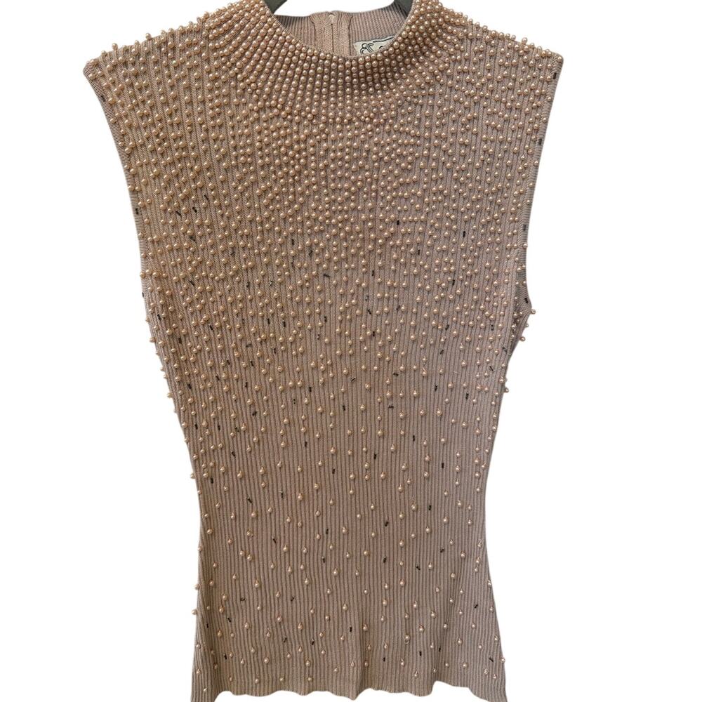 Vintage Choice 100% Silk Sleeveless Sweater Size Large Beaded Embellished Chic